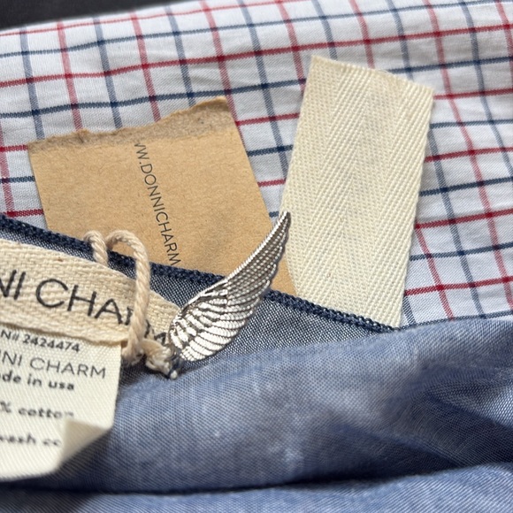 NWT: DONNI CHARM WOMAN’S DIAGONAL BLUE DENIM/RED CHECK SCARF 100% COTTON 66x52 - Picture 5 of 5